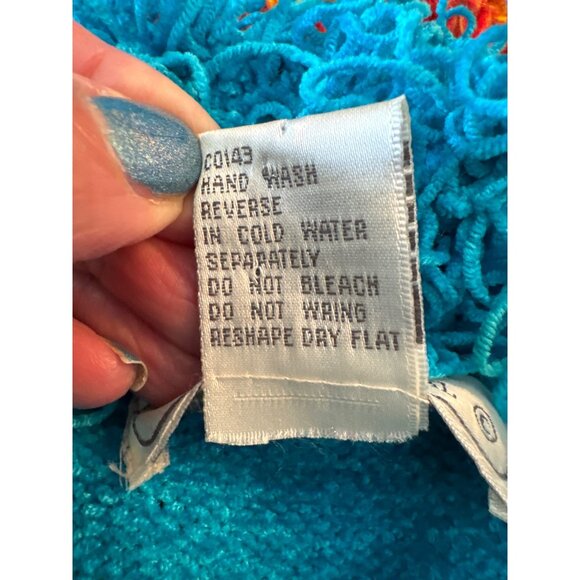 Lisa International Turquoise Chenille Button Cardigan Sweater Fringe Collar M - Picture 5 of 9